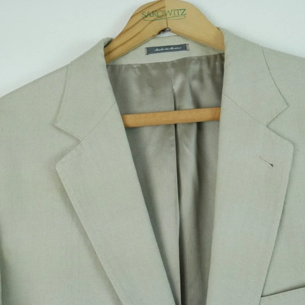 Saks‎ Fifth Avenue Mens 42R Blazer 100% Linen 2 Button Sport Coat Beige Preppy